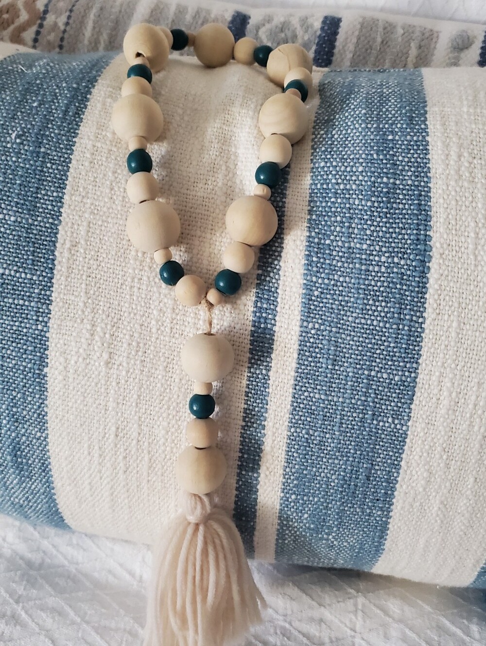 Wooden Beaded Macrame Stationary Candle Accessory Without The Candle - Picture 3 of 5